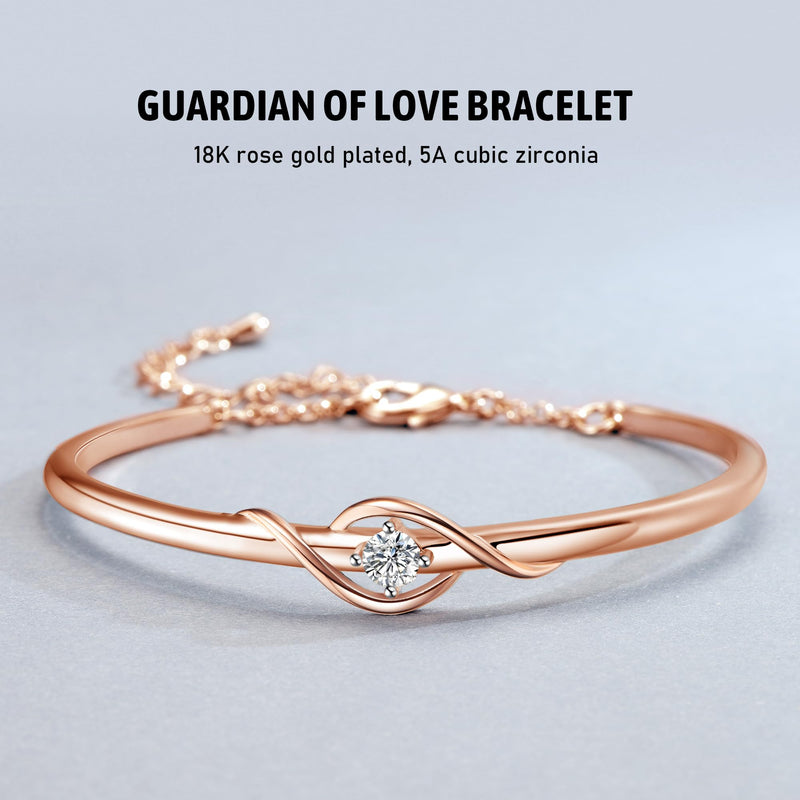 Praelinos Guardian of Love Bracelet White Gold Plated Bracelets for Womens Silver Tone Jewellery 5A Cubic Zirconia Mother's Day Valentines Birthday Gifts for Women Mum Girls Girlfriend Her