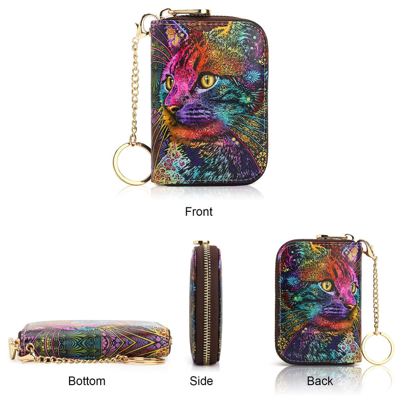 APHISON Credit Card Holder for Women Card Case RFID Blocking Ladies Cute Cartoon Artistic Coin Purses Small Wallet Pouch for Girls/Kids 10 Card Slots Gift Colorful Cat