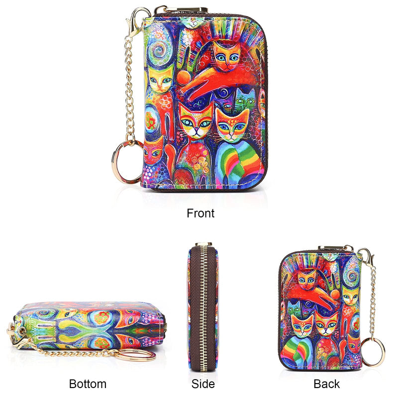 APHISON Credit Card Holder for Women Card Case RFID Blocking Ladies Cute Cartoon Artistic Coin Purses Small Wallet Pouch for Girls/Kids 10 Card Slots Gift Colorful Cat