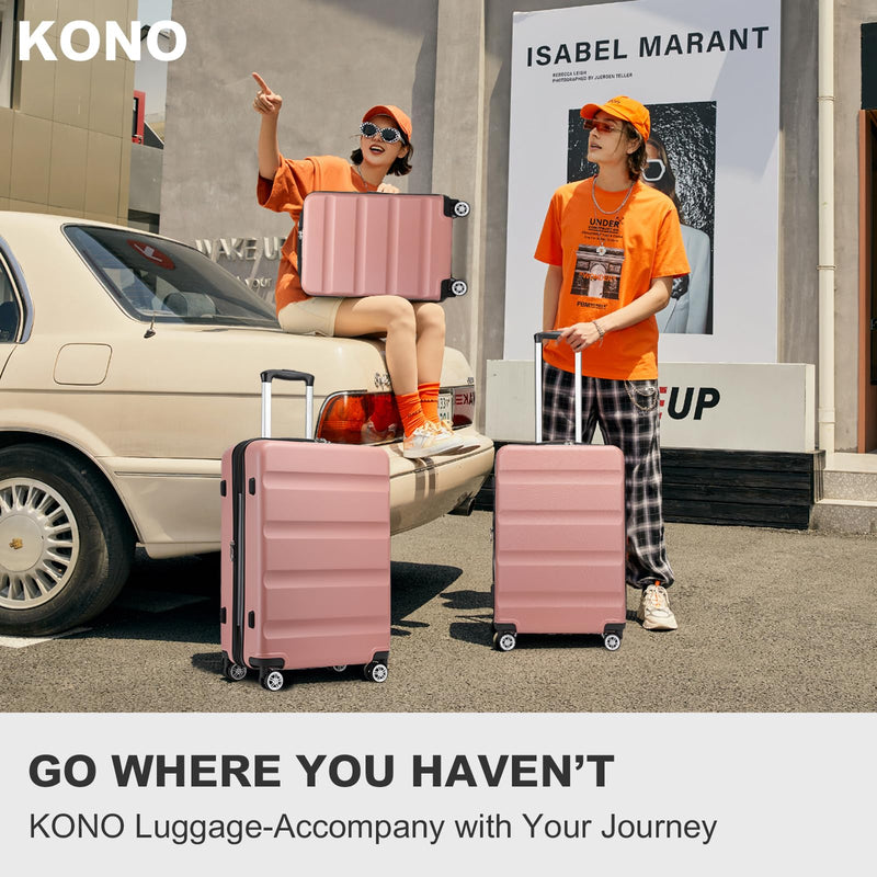 Kono 3-Piece Luggage Sets | Expandable Hard Shell PC+ABS Suitcase with TSA Lock | Lightweight & Sturdy Travel Suitcases with 4 Spinner Wheels (20", 24", 28") - Black