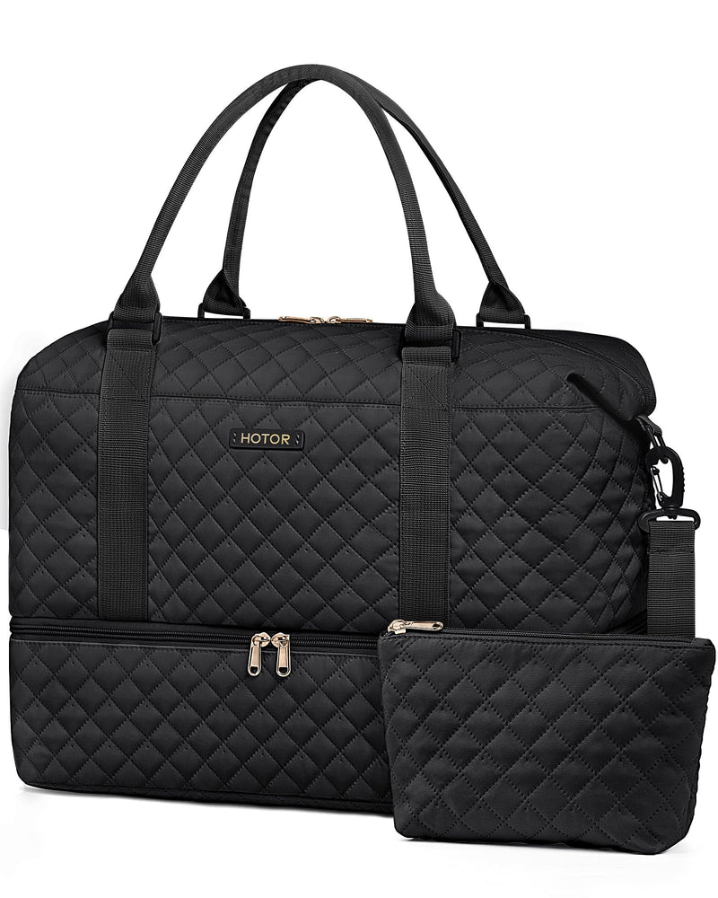 HOTOR Travel Bags for Women - Lightweight Overnight Holdall Bag, Large Carry on Luggage Weekend Bag with Shoe Compartment & Toiletry Bag, Travel Duffel Sport Gym Tote, Black, 40.0 x 46.0 x 22.0 cm