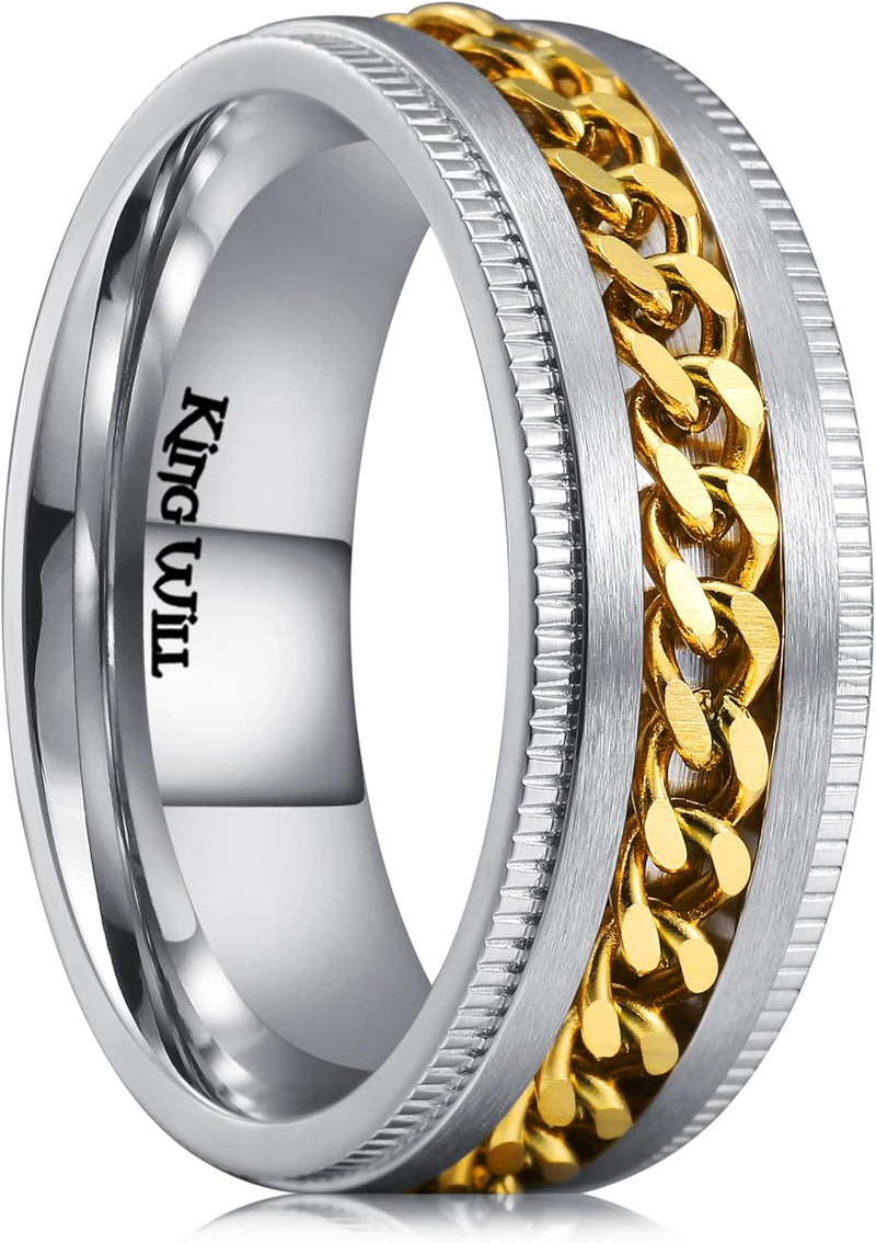 King Will Intertwine 8mm Spinner Ring Black/Blue/Silver Edge Serrated/Edge Polished Stainless Steel Fidget Ring Anxiety Ring for Men
