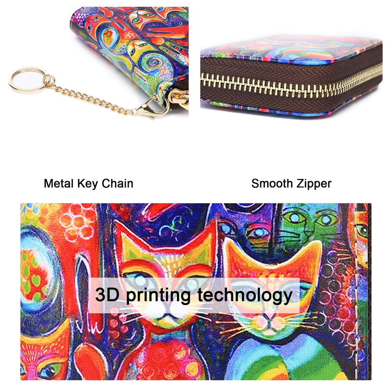 APHISON Credit Card Holder for Women Card Case RFID Blocking Ladies Cute Cartoon Artistic Coin Purses Small Wallet Pouch for Girls/Kids 10 Card Slots Gift Colorful Cat