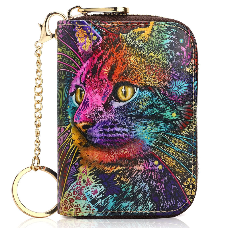 APHISON Credit Card Holder for Women Card Case RFID Blocking Ladies Cute Cartoon Artistic Coin Purses Small Wallet Pouch for Girls/Kids 10 Card Slots Gift Colorful Cat