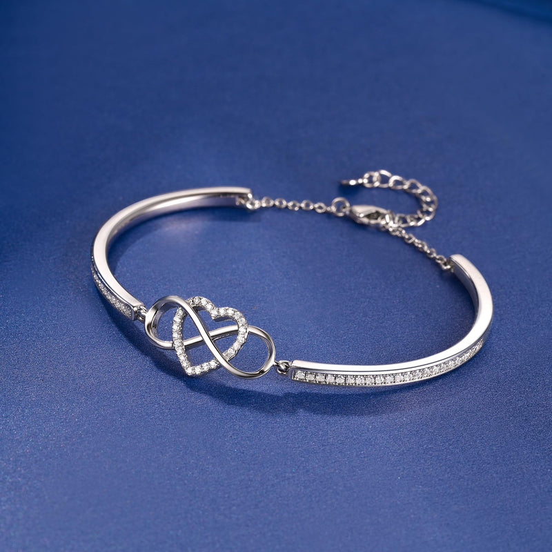 Angelady Infinity Bracelet for Womens, Silver Infinity Bracelets Bangles for Women Rose/Yellow Gold Bracelets Ladies Bracelets Birthday Mother's Day Gifts for Women/Mum/Wife