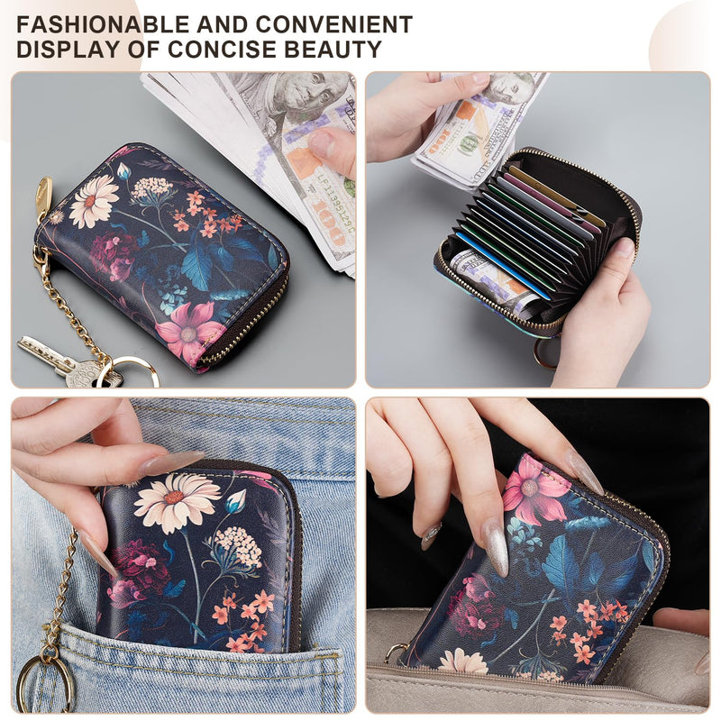 APHISON Credit Card Holder for Women Card Case RFID Blocking Ladies Cute Cartoon Artistic Coin Purses Small Wallet Pouch for Girls/Kids 10 Card Slots Gift Colorful Cat