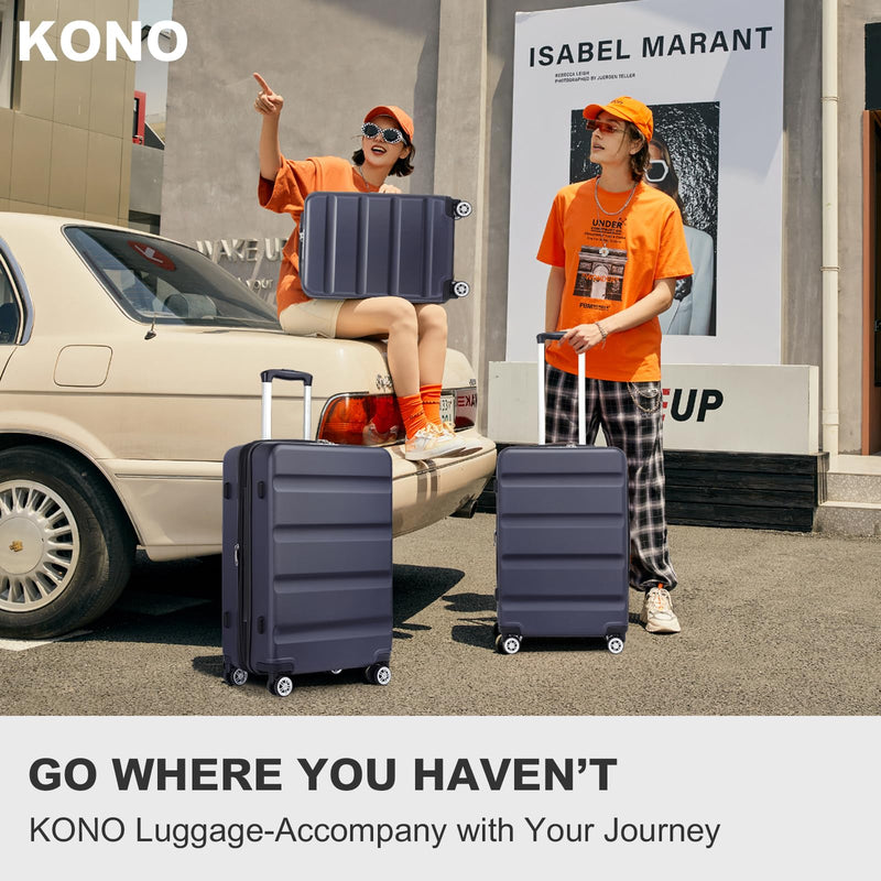 Kono 3-Piece Luggage Sets | Expandable Hard Shell PC+ABS Suitcase with TSA Lock | Lightweight & Sturdy Travel Suitcases with 4 Spinner Wheels (20", 24", 28") - Black