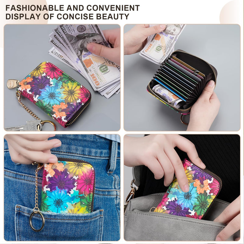 APHISON Credit Card Holder for Women Card Case RFID Blocking Ladies Cute Cartoon Artistic Coin Purses Small Wallet Pouch for Girls/Kids 10 Card Slots Gift Colorful Cat