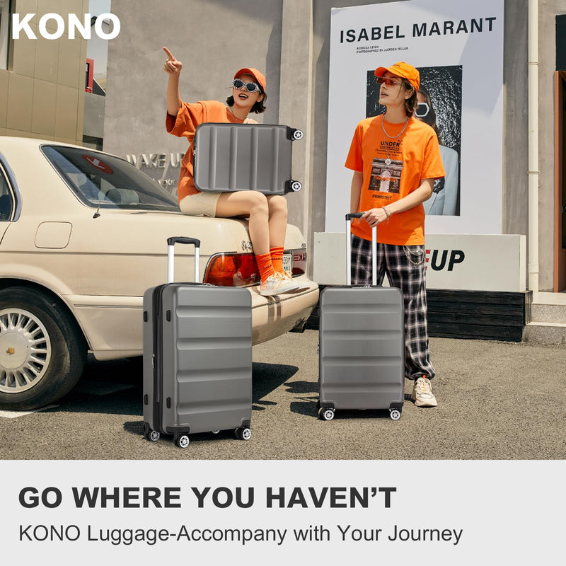 Kono 3-Piece Luggage Sets | Expandable Hard Shell PC+ABS Suitcase with TSA Lock | Lightweight & Sturdy Travel Suitcases with 4 Spinner Wheels (20", 24", 28") - Black