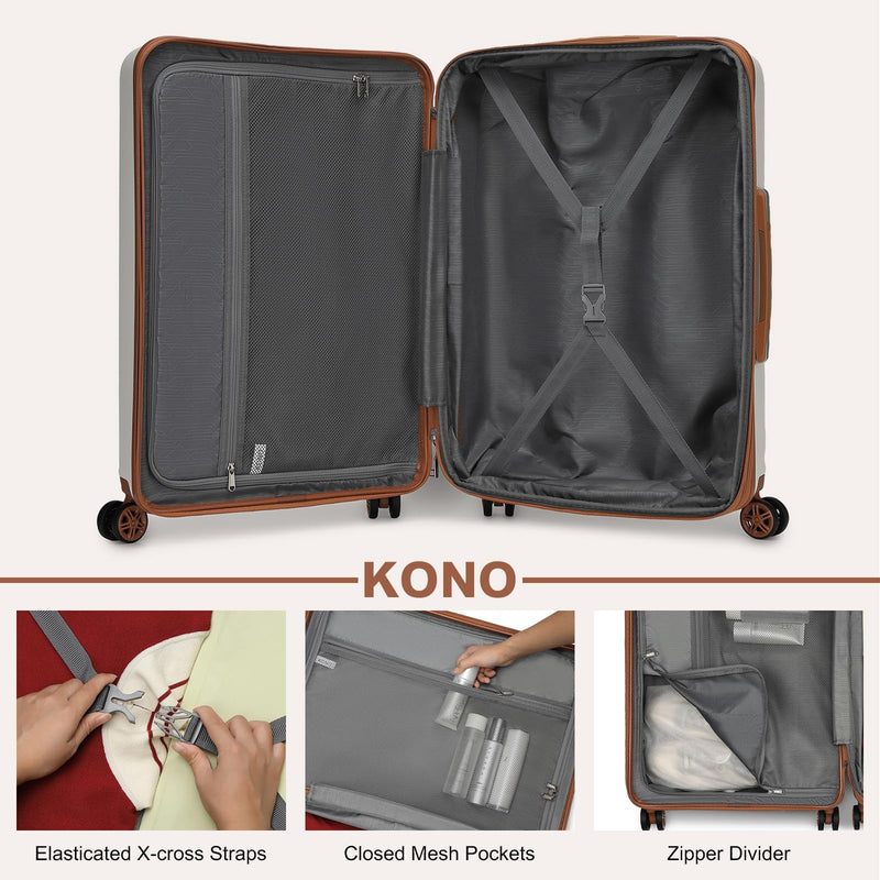 Kono 3-Piece Luggage Sets | Expandable Hard Shell PC+ABS Suitcase with TSA Lock | Lightweight & Sturdy Travel Suitcases with 4 Spinner Wheels (20", 24", 28") - Black