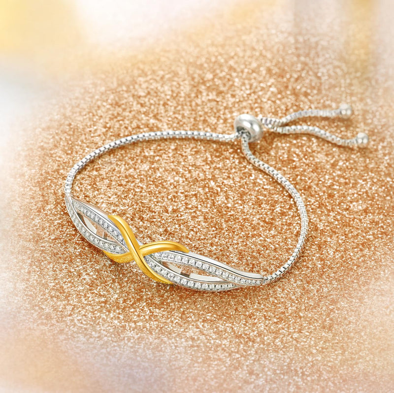 Angelady Infinity Bracelet for Womens, Silver Infinity Bracelets Bangles for Women Rose/Yellow Gold Bracelets Ladies Bracelets Birthday Mother's Day Gifts for Women/Mum/Wife