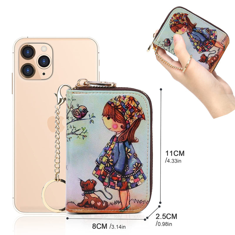 APHISON Credit Card Holder for Women Card Case RFID Blocking Ladies Cute Cartoon Artistic Coin Purses Small Wallet Pouch for Girls/Kids 10 Card Slots Gift Colorful Cat