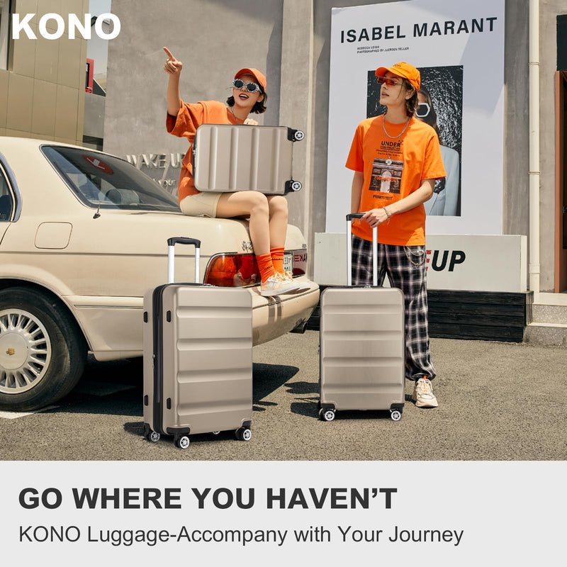Kono 3-Piece Luggage Sets | Expandable Hard Shell PC+ABS Suitcase with TSA Lock | Lightweight & Sturdy Travel Suitcases with 4 Spinner Wheels (20", 24", 28") - Black