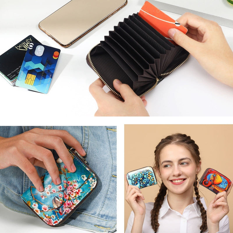 APHISON Credit Card Holder for Women Card Case RFID Blocking Ladies Cute Cartoon Artistic Coin Purses Small Wallet Pouch for Girls/Kids 10 Card Slots Gift Colorful Cat