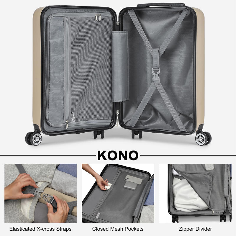 Kono 3-Piece Luggage Sets | Expandable Hard Shell PC+ABS Suitcase with TSA Lock | Lightweight & Sturdy Travel Suitcases with 4 Spinner Wheels (20", 24", 28") - Black
