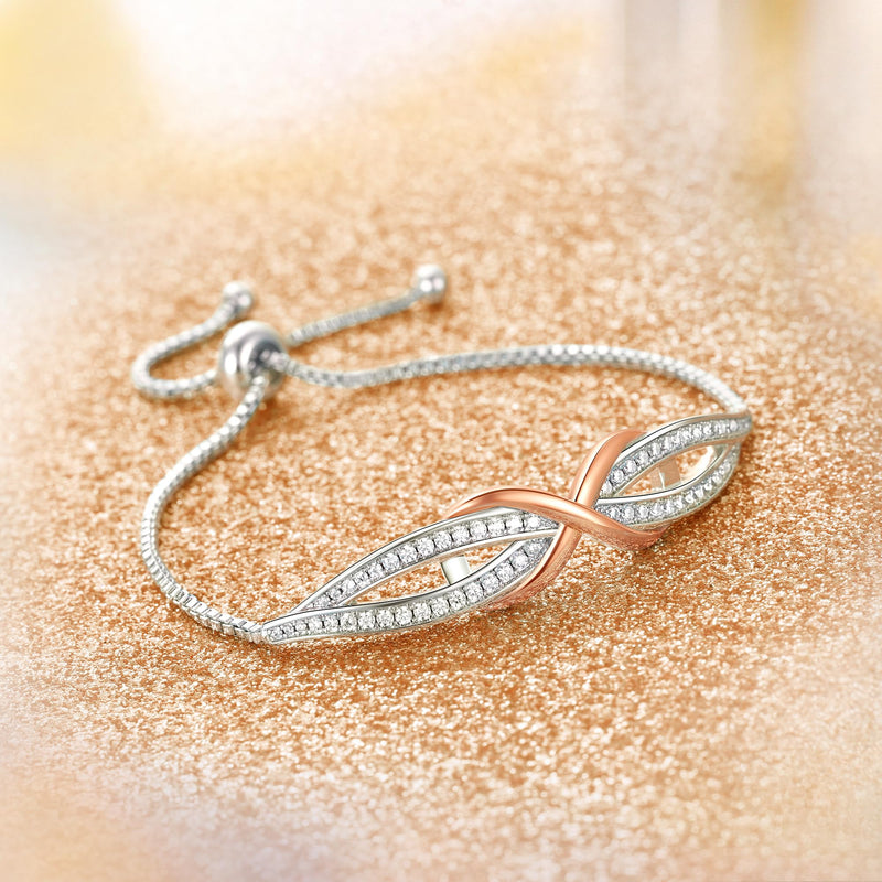 Angelady Infinity Bracelet for Womens, Silver Infinity Bracelets Bangles for Women Rose/Yellow Gold Bracelets Ladies Bracelets Birthday Mother's Day Gifts for Women/Mum/Wife