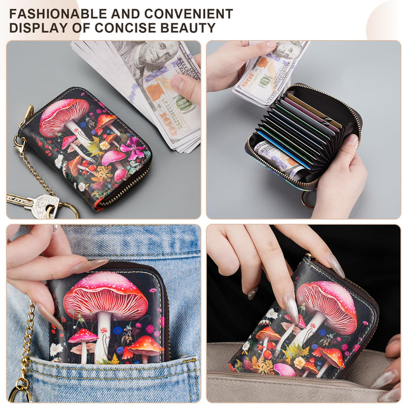 APHISON Credit Card Holder for Women Card Case RFID Blocking Ladies Cute Cartoon Artistic Coin Purses Small Wallet Pouch for Girls/Kids 10 Card Slots Gift Colorful Cat