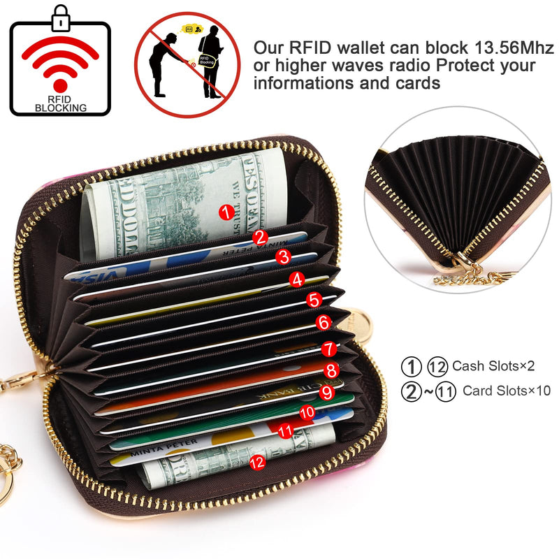APHISON Credit Card Holder for Women Card Case RFID Blocking Ladies Cute Cartoon Artistic Coin Purses Small Wallet Pouch for Girls/Kids 10 Card Slots Gift Colorful Cat
