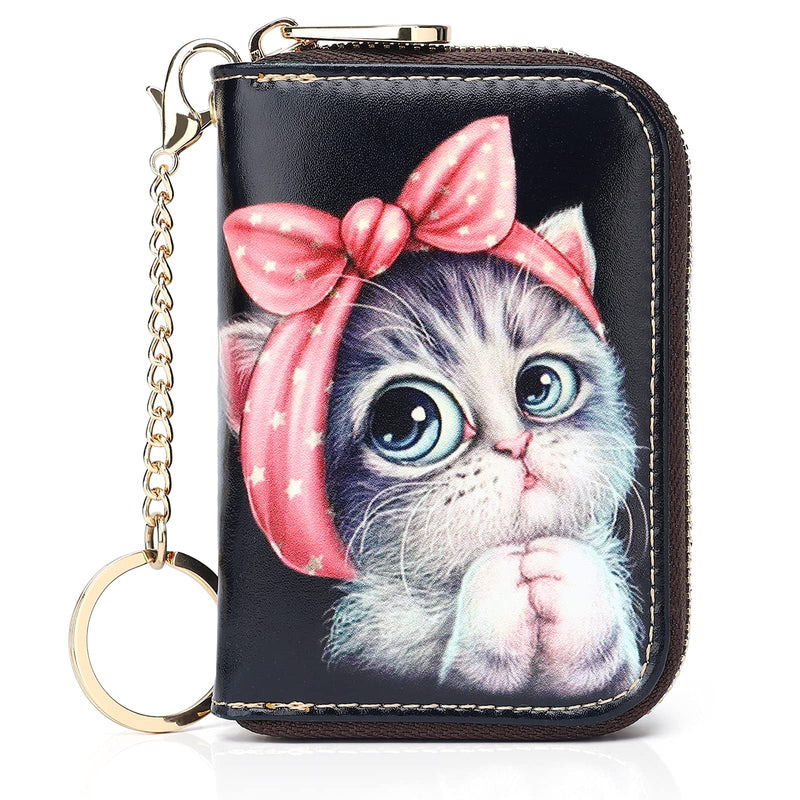 APHISON Credit Card Holder for Women Card Case RFID Blocking Ladies Cute Cartoon Artistic Coin Purses Small Wallet Pouch for Girls/Kids 10 Card Slots Gift Colorful Cat