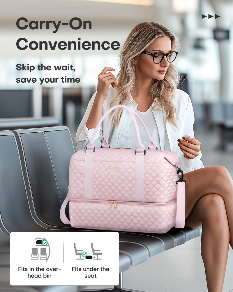 HOTOR Travel Bags for Women - Lightweight Overnight Holdall Bag, Large Carry on Luggage Weekend Bag with Shoe Compartment & Toiletry Bag, Travel Duffel Sport Gym Tote, Black, 40.0 x 46.0 x 22.0 cm