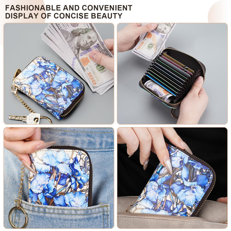 APHISON Credit Card Holder for Women Card Case RFID Blocking Ladies Cute Cartoon Artistic Coin Purses Small Wallet Pouch for Girls/Kids 10 Card Slots Gift Colorful Cat
