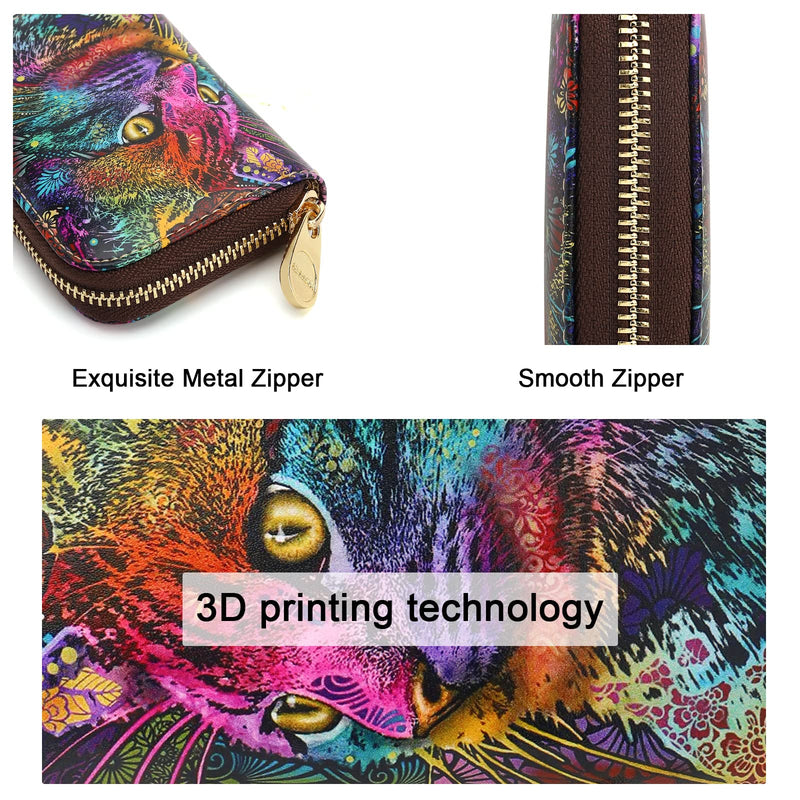APHISON Credit Card Holder for Women Card Case RFID Blocking Ladies Cute Cartoon Artistic Coin Purses Small Wallet Pouch for Girls/Kids 10 Card Slots Gift Colorful Cat