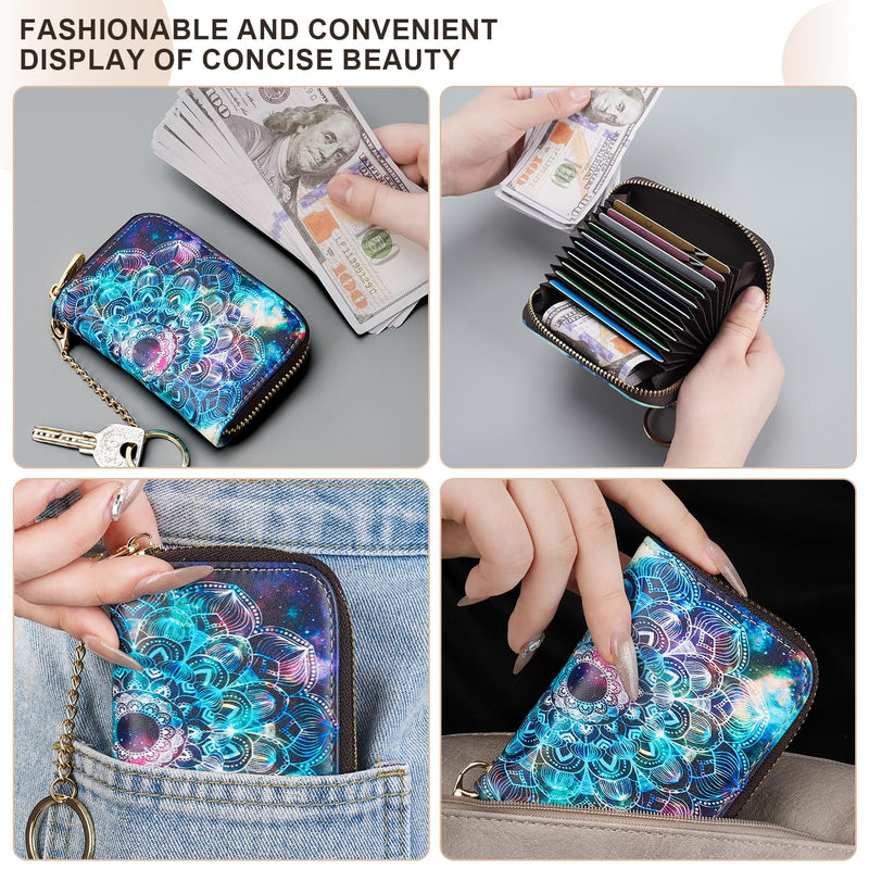 APHISON Credit Card Holder for Women Card Case RFID Blocking Ladies Cute Cartoon Artistic Coin Purses Small Wallet Pouch for Girls/Kids 10 Card Slots Gift Colorful Cat