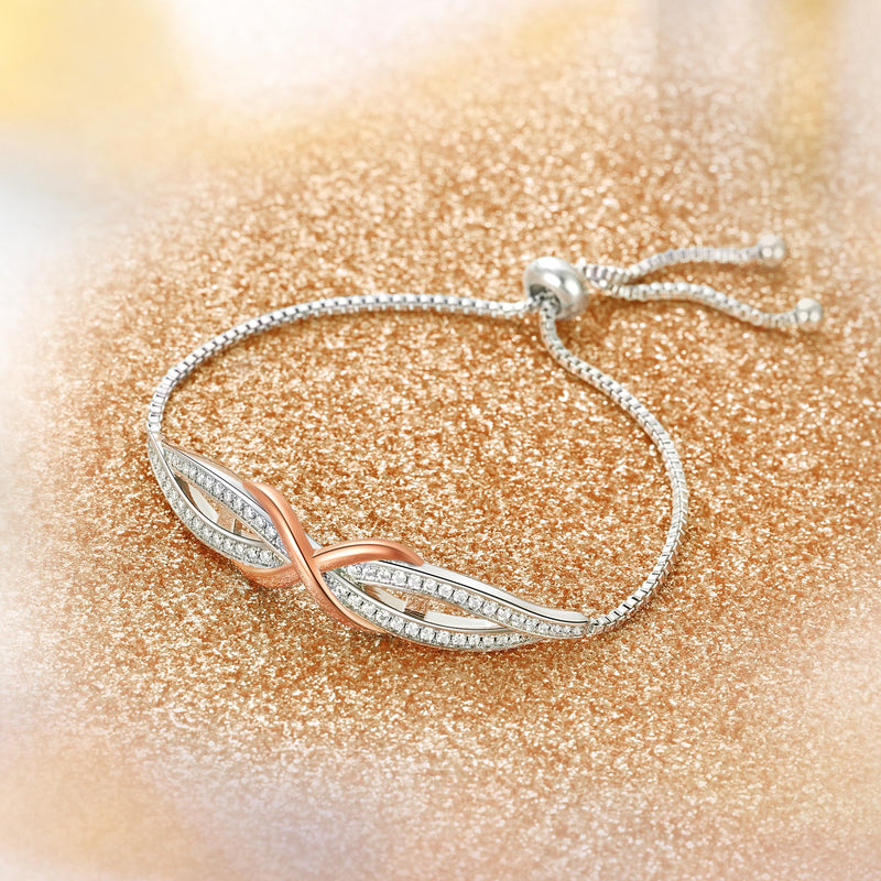 Angelady Infinity Bracelet for Womens, Silver Infinity Bracelets Bangles for Women Rose/Yellow Gold Bracelets Ladies Bracelets Birthday Mother's Day Gifts for Women/Mum/Wife