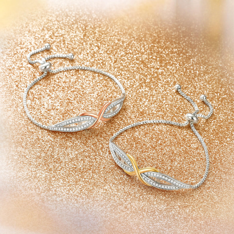 Angelady Infinity Bracelet for Womens, Silver Infinity Bracelets Bangles for Women Rose/Yellow Gold Bracelets Ladies Bracelets Birthday Mother's Day Gifts for Women/Mum/Wife